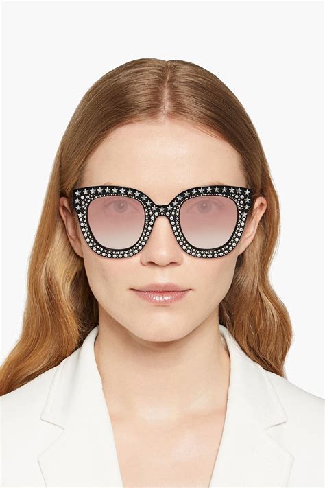 gucci acetate metal crystal cat-eye sunglasses|gucci sunglasses with rhinestones.